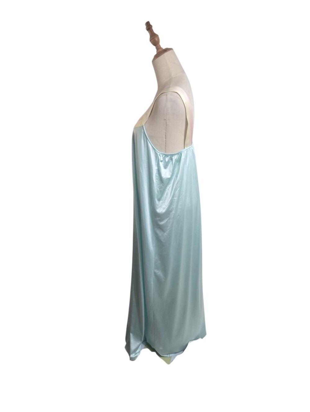 Vanity Fair Vintage Aqua Satin Long Robe &Nightie Set Pale Pink and Cream Trim - Picture 9 of 14